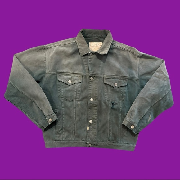 Other - 90s Olive Green Distressed Jean Jacket
